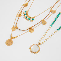 Thumbnail for Bohemia Layered Sun Hammered Round Disk Pendant Seed Beaded Necklace Set - ArtGalleryZen