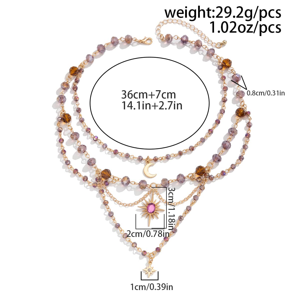 Bohemia Layered Sun Moon Star Pendant Crystal Chain Necklace - ArtGalleryZen