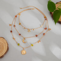 Thumbnail for Bohemia Layered Sun Moon Star Pendant Crystal Stone Chain Necklace - ArtGalleryZen