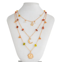 Thumbnail for Bohemia Layered Sun Moon Star Pendant Crystal Stone Chain Necklace - ArtGalleryZen
