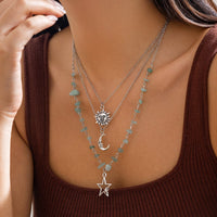 Thumbnail for Bohemia Layered Sun Moon Star Pendant Turquoise Stone Necklace Set - ArtGalleryZen