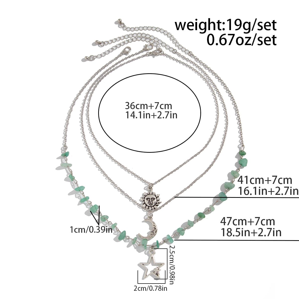Bohemia Layered Sun Moon Star Pendant Turquoise Stone Necklace Set - ArtGalleryZen