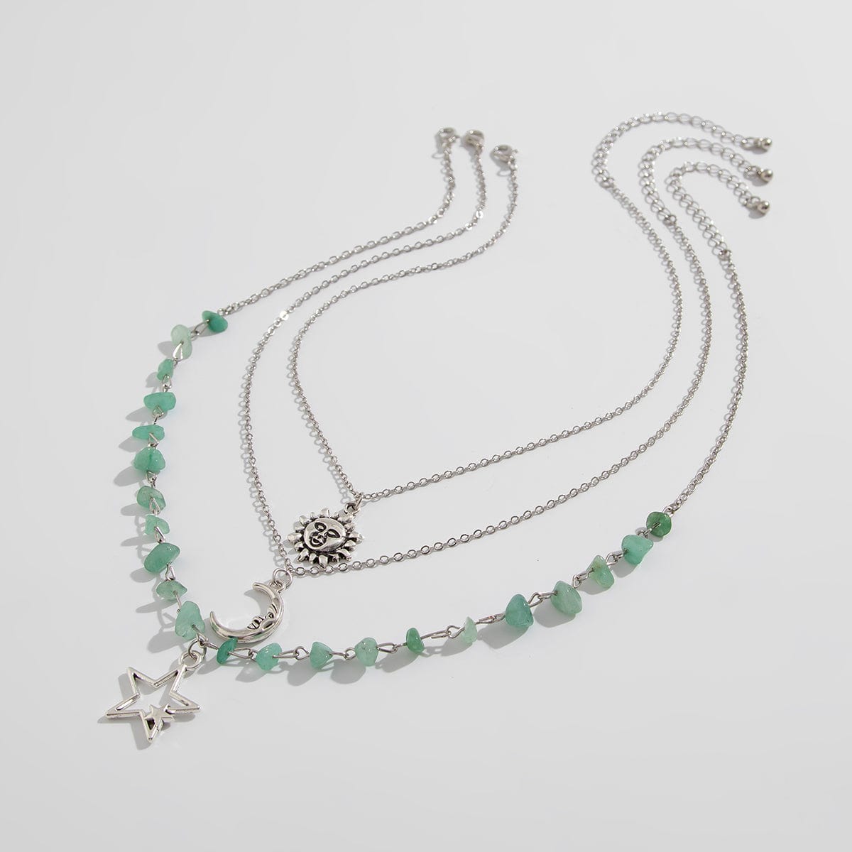 Bohemia Layered Sun Moon Star Pendant Turquoise Stone Necklace Set - ArtGalleryZen