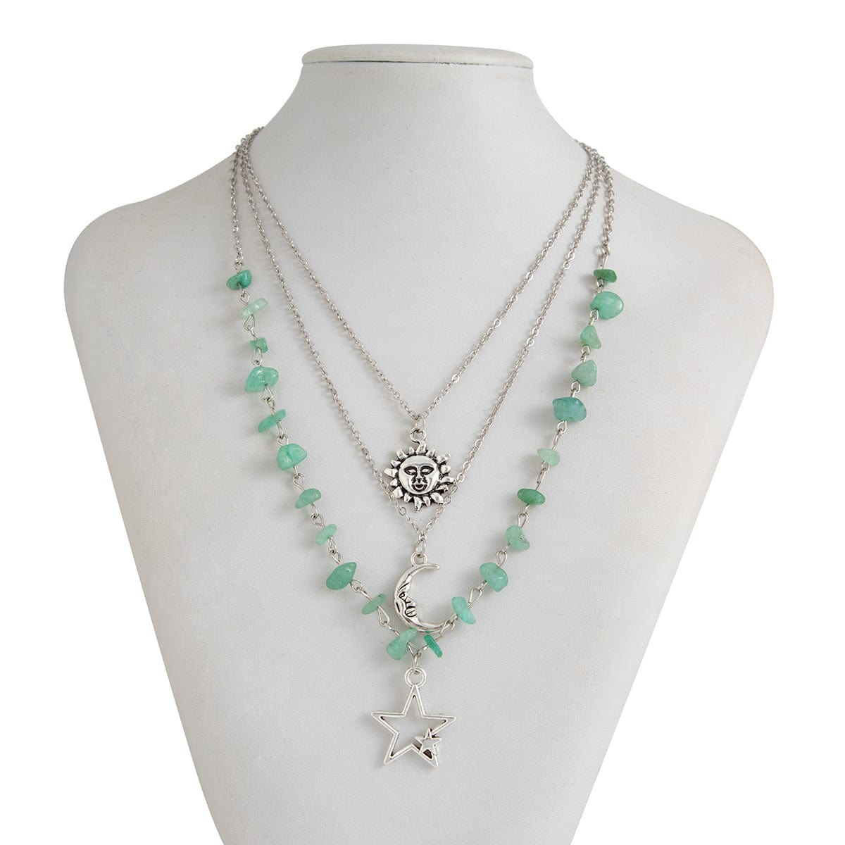 Bohemia Layered Sun Moon Star Pendant Turquoise Stone Necklace Set - ArtGalleryZen