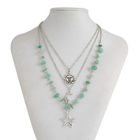 Thumbnail for Bohemia Layered Sun Moon Star Pendant Turquoise Stone Necklace Set - ArtGalleryZen
