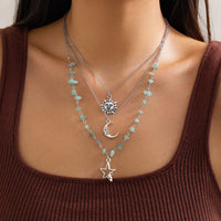 Thumbnail for Bohemia Layered Sun Moon Star Pendant Turquoise Stone Necklace Set - ArtGalleryZen