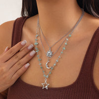 Thumbnail for Bohemia Layered Sun Moon Star Pendant Turquoise Stone Necklace Set - ArtGalleryZen