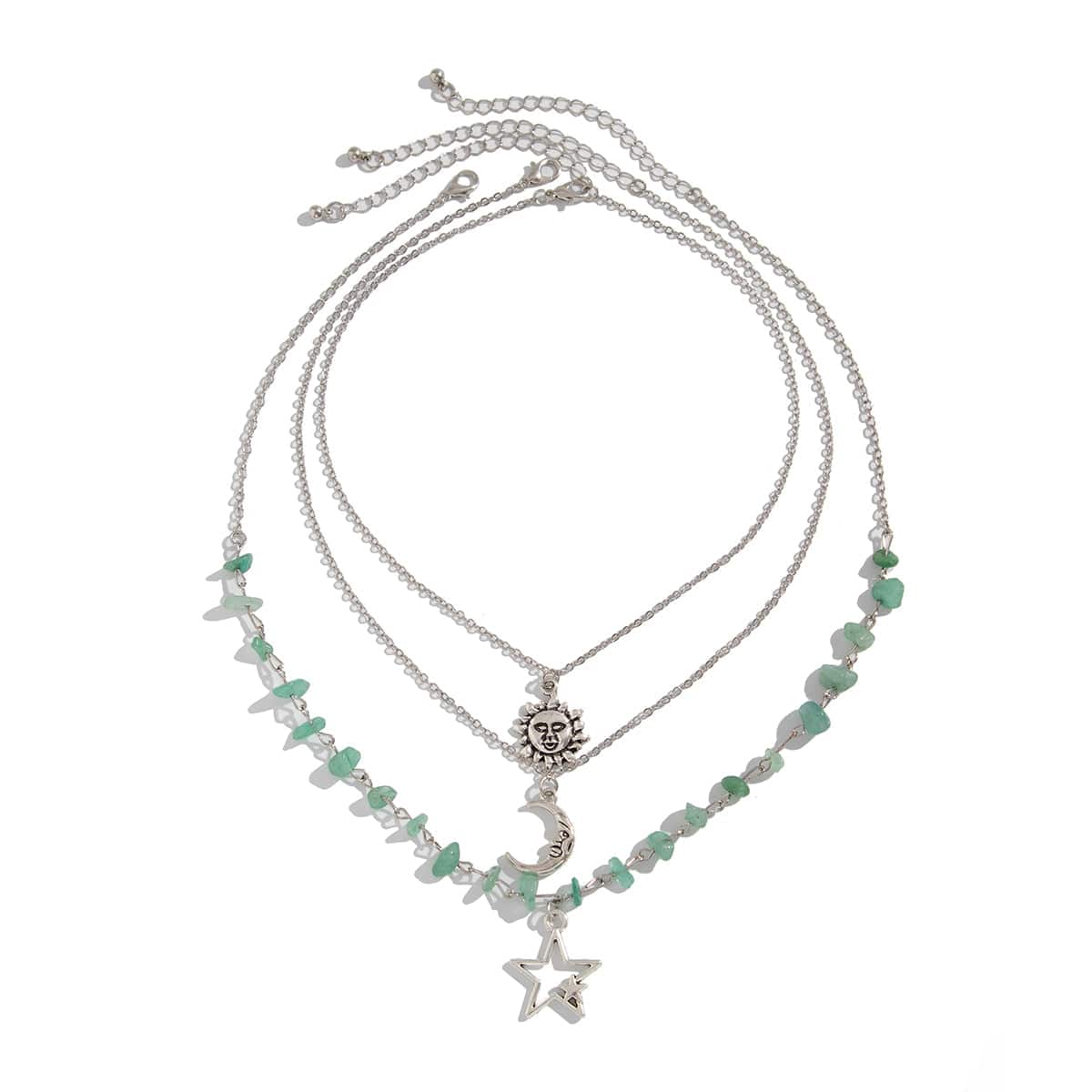 Bohemia Layered Sun Moon Star Pendant Turquoise Stone Necklace Set - ArtGalleryZen