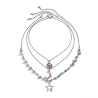 Thumbnail for Bohemia Layered Sun Moon Star Pendant Turquoise Stone Necklace Set - ArtGalleryZen
