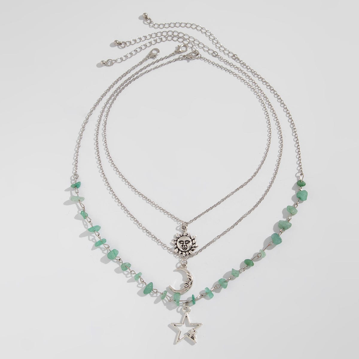 Bohemia Layered Sun Moon Star Pendant Turquoise Stone Necklace Set