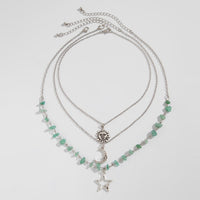 Thumbnail for Bohemia Layered Sun Moon Star Pendant Turquoise Stone Necklace Set