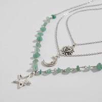 Thumbnail for Bohemia Layered Sun Moon Star Pendant Turquoise Stone Necklace Set