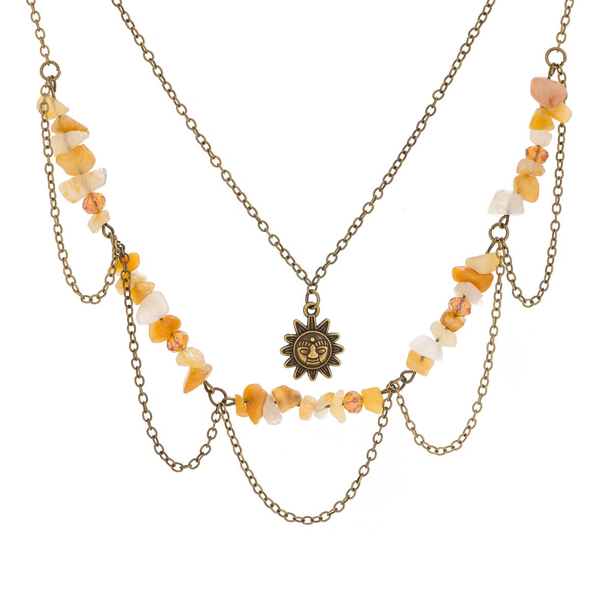 Bohemia Layered Sun Pendant Turquoise Stone Tassel Chain Necklace - ArtGalleryZen