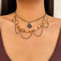 Thumbnail for Bohemia Layered Sun Pendant Turquoise Stone Tassel Chain Necklace - ArtGalleryZen