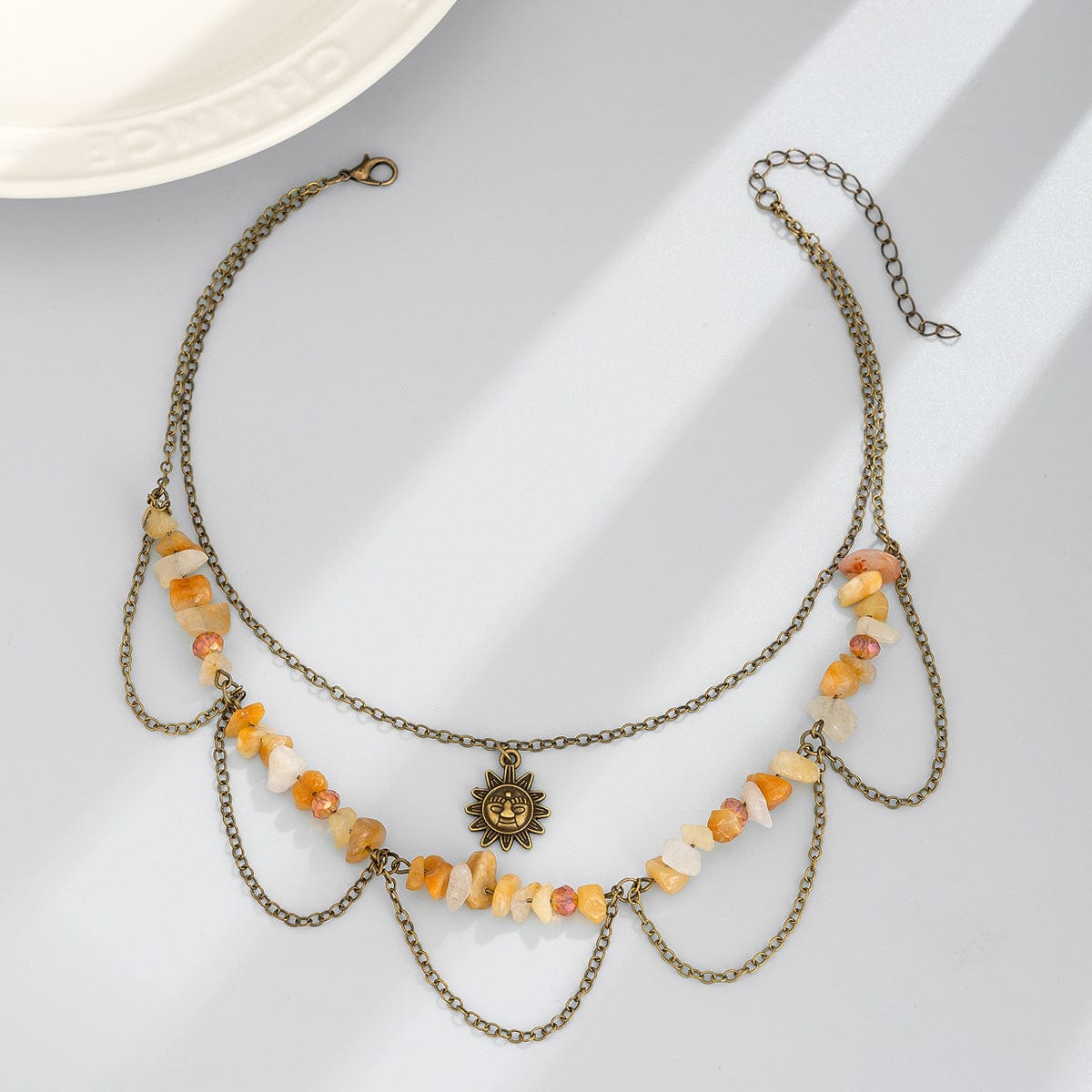 Bohemia Layered Sun Pendant Turquoise Stone Tassel Chain Necklace - ArtGalleryZen