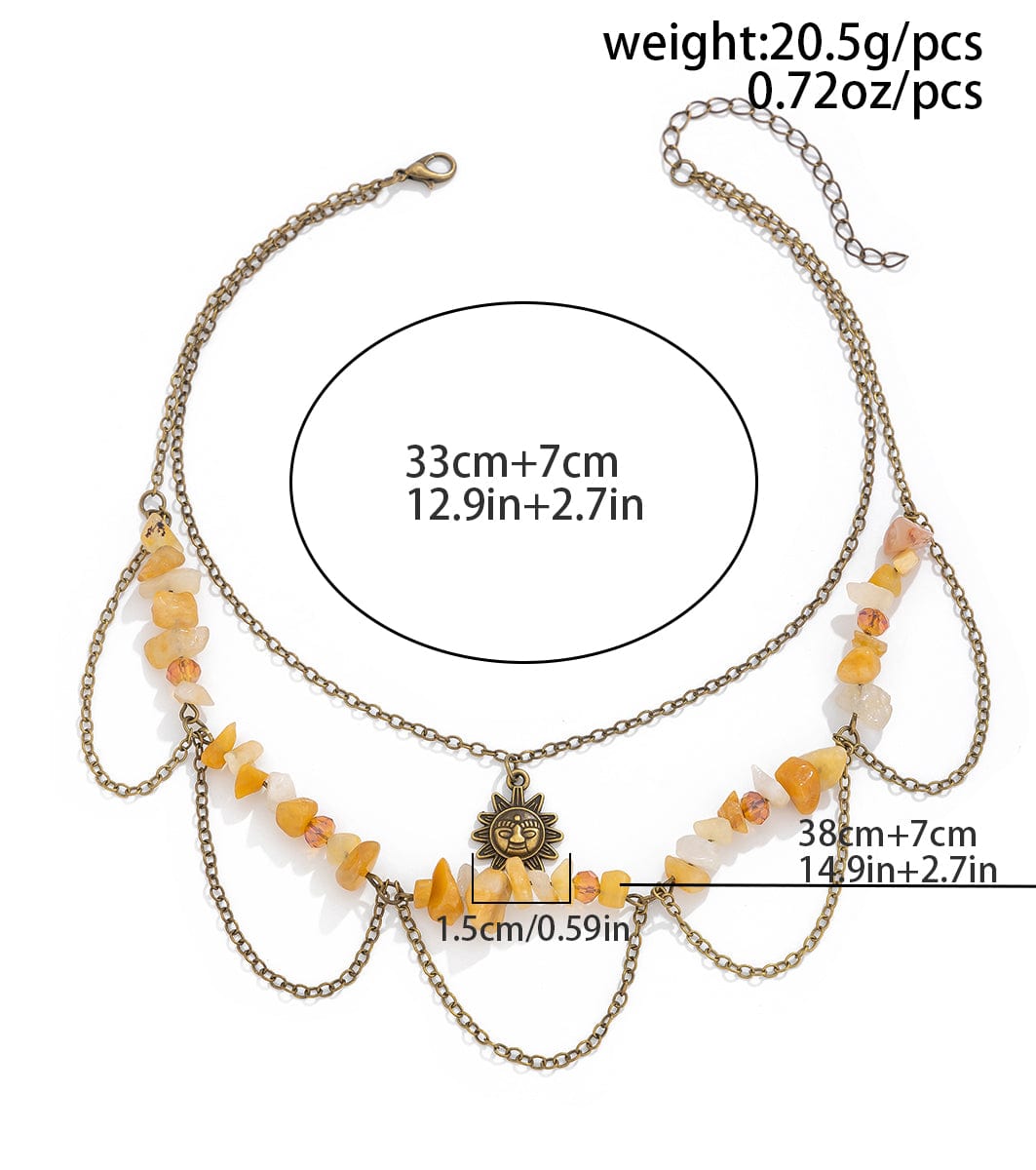 Bohemia Layered Sun Pendant Turquoise Stone Tassel Chain Necklace - ArtGalleryZen