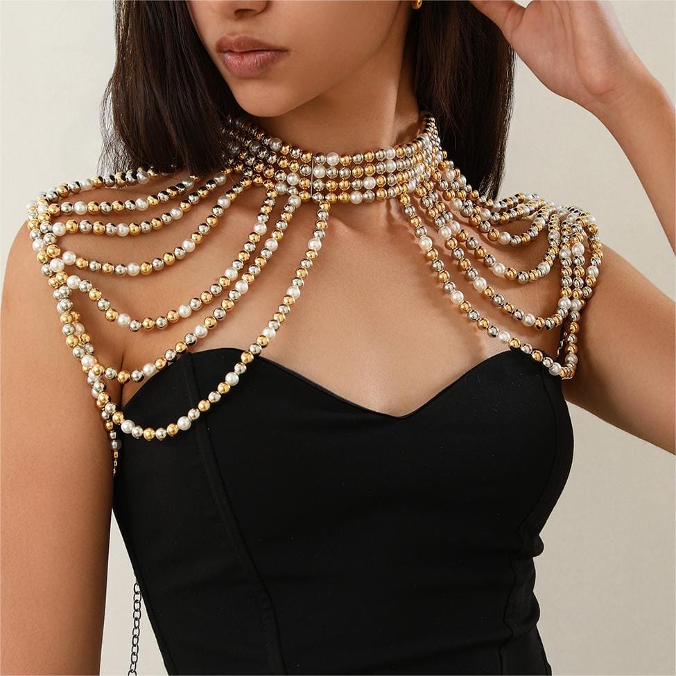 Bohemia Layered Three Tone Pearl Shoulder Necklace