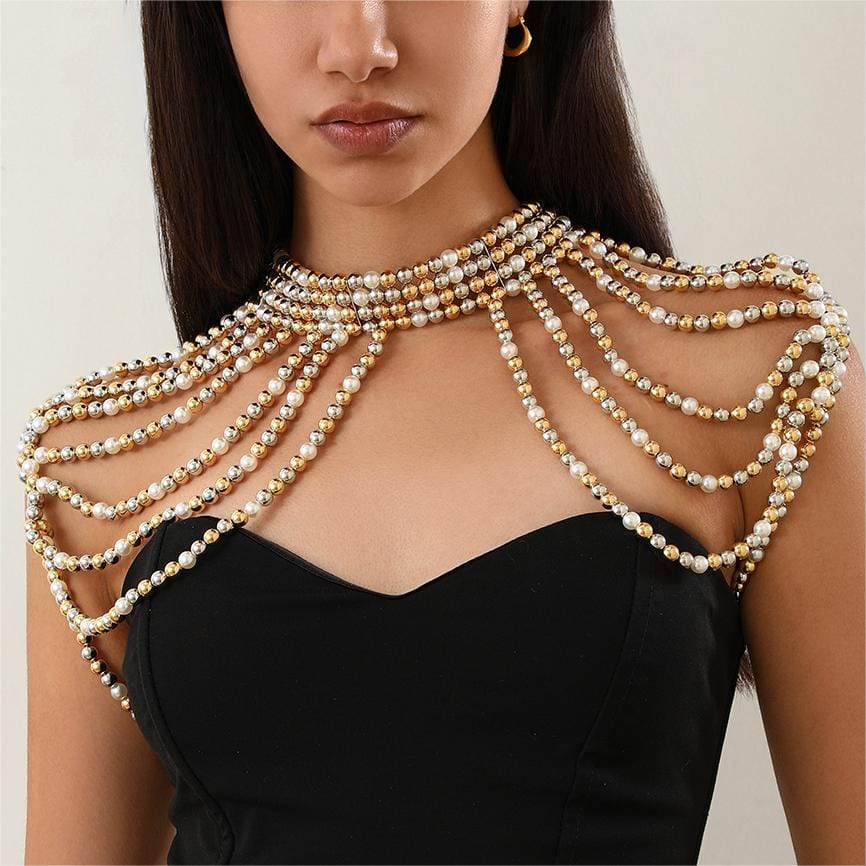 Bohemia Layered Three Tone Pearl Shoulder Necklace