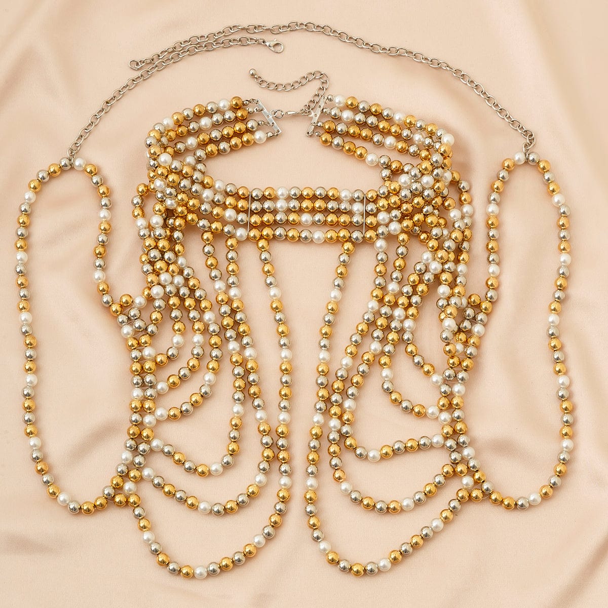 Bohemia Layered Three Tone Pearl Shoulder Necklace