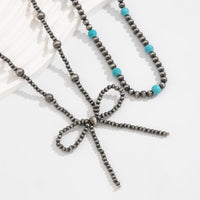 Thumbnail for Bohemia Layered Turquoise Beaded Bowknot Necklace Set - ArtGalleryZen