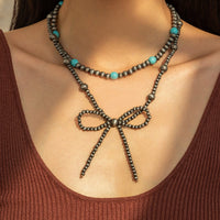 Thumbnail for Bohemia Layered Turquoise Beaded Bowknot Necklace Set - ArtGalleryZen