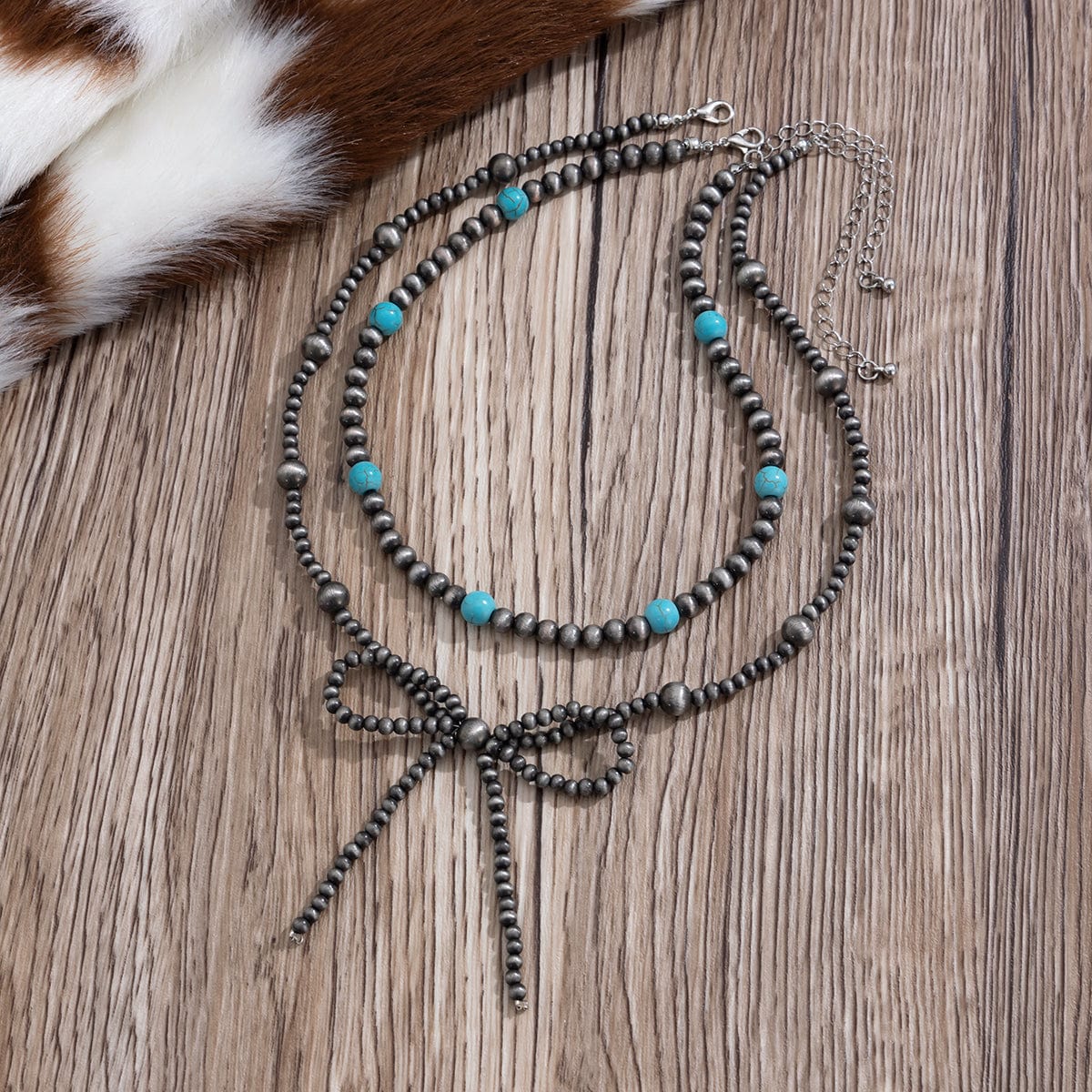 Bohemia Layered Turquoise Beaded Bowknot Necklace Set - ArtGalleryZen