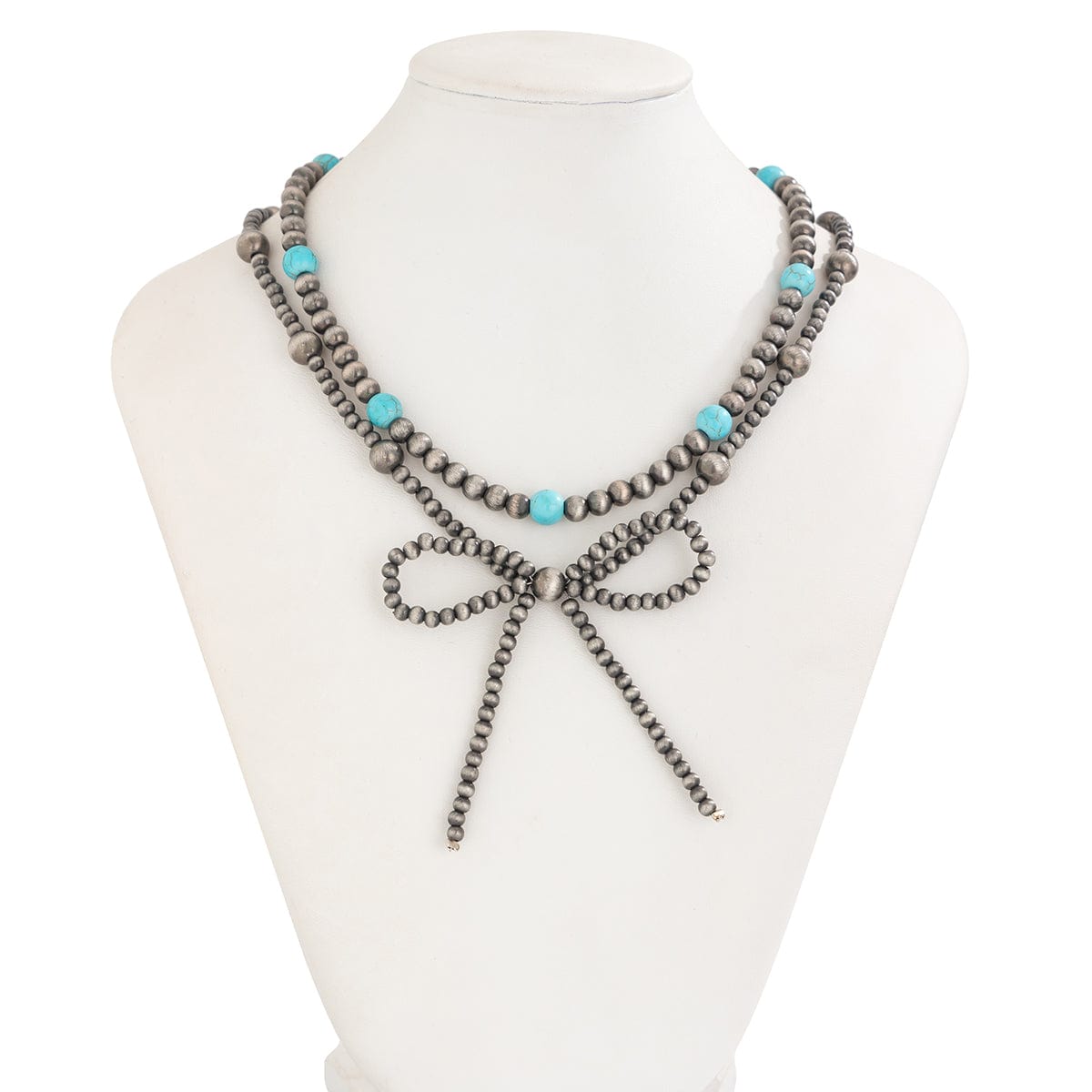 Bohemia Layered Turquoise Beaded Bowknot Necklace Set - ArtGalleryZen