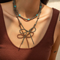 Thumbnail for Bohemia Layered Turquoise Beaded Bowknot Necklace Set - ArtGalleryZen