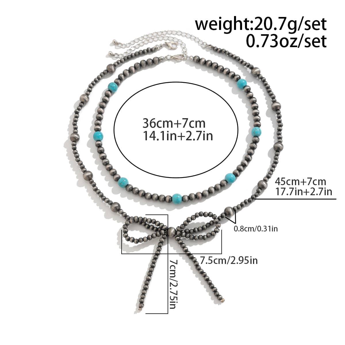 Bohemia Layered Turquoise Beaded Bowknot Necklace Set - ArtGalleryZen