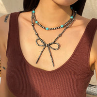 Thumbnail for Bohemia Layered Turquoise Beaded Bowknot Necklace Set - ArtGalleryZen
