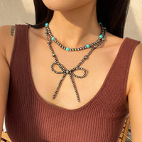 Thumbnail for Bohemia Layered Turquoise Beaded Bowknot Necklace Set - ArtGalleryZen