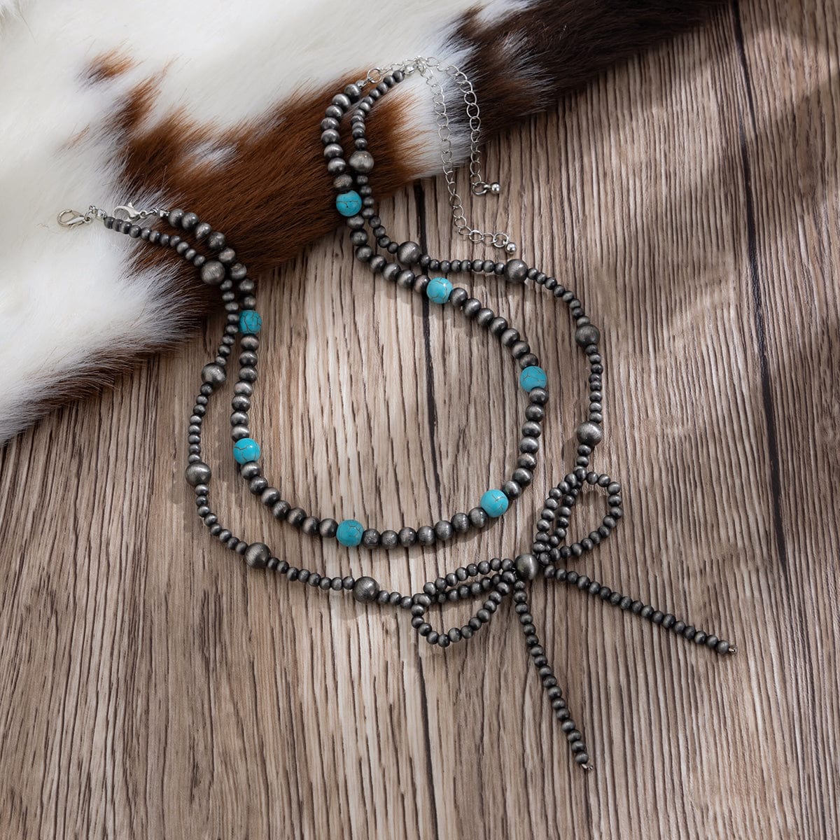Bohemia Layered Turquoise Beaded Bowknot Necklace Set - ArtGalleryZen