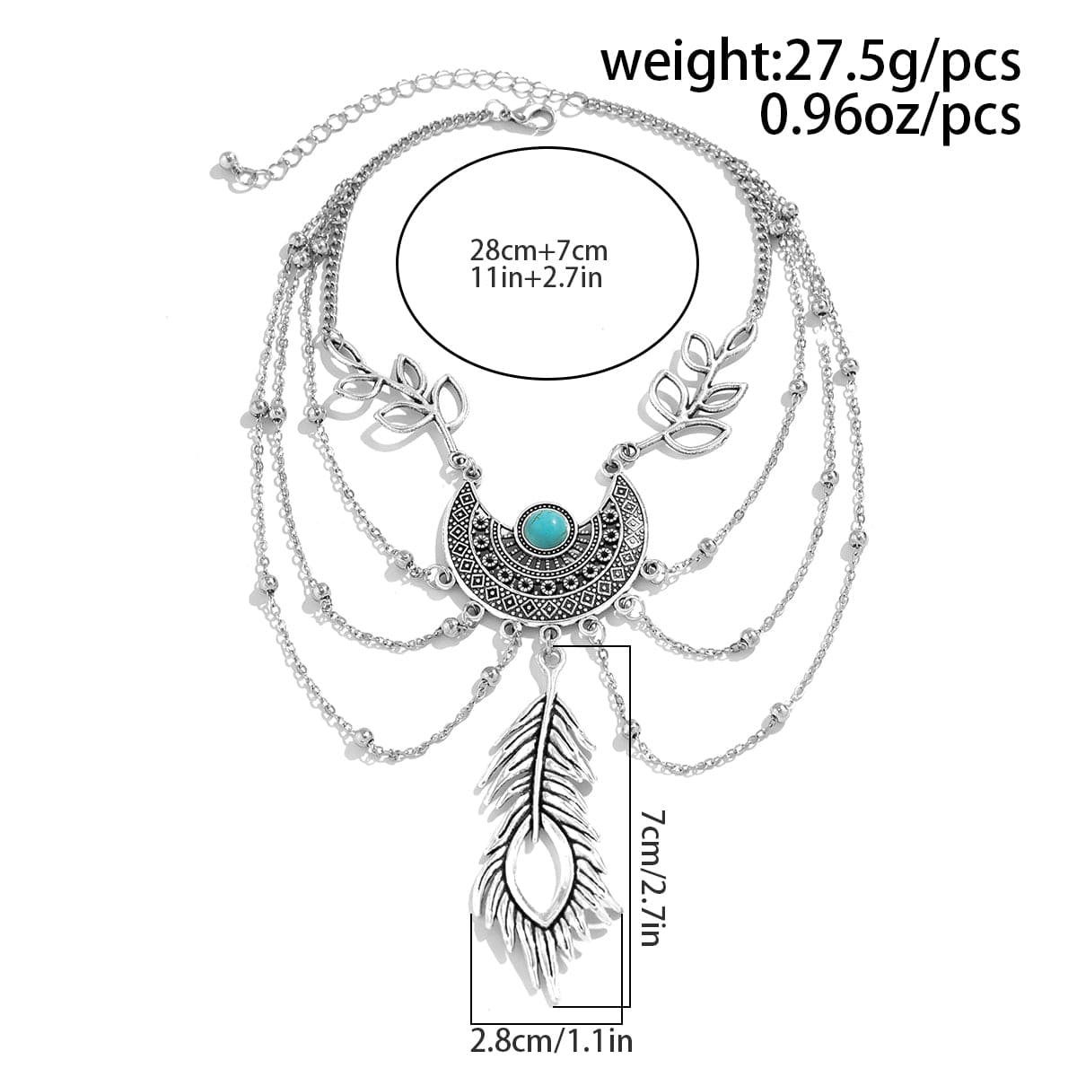 Bohemia Layered Turquoise Inlaid Feather Pendant Arm Chain - ArtGalleryZen