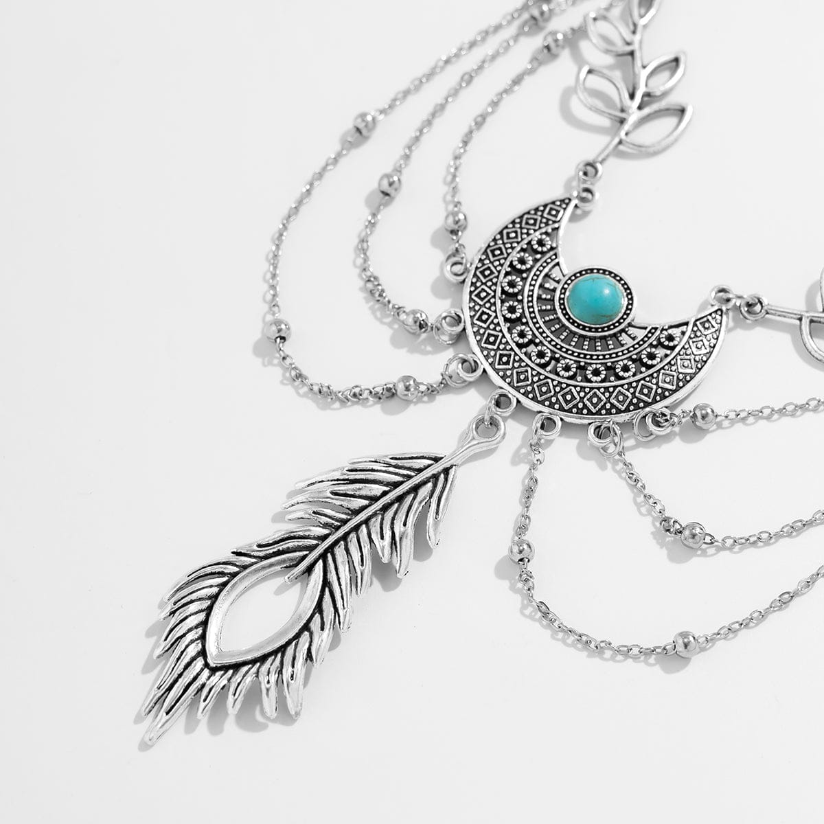 Bohemia Layered Turquoise Inlaid Feather Pendant Arm Chain