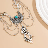 Thumbnail for Bohemia Layered Turquoise Inlaid Feather Pendant Arm Chain