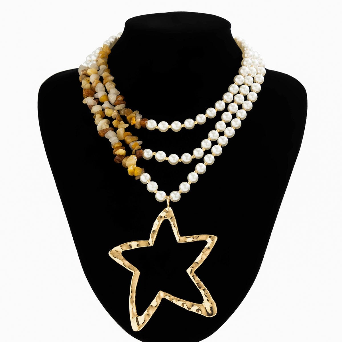 Boho Layered Turquoise Pearl Chain Gold Plated Star Pendant Necklace