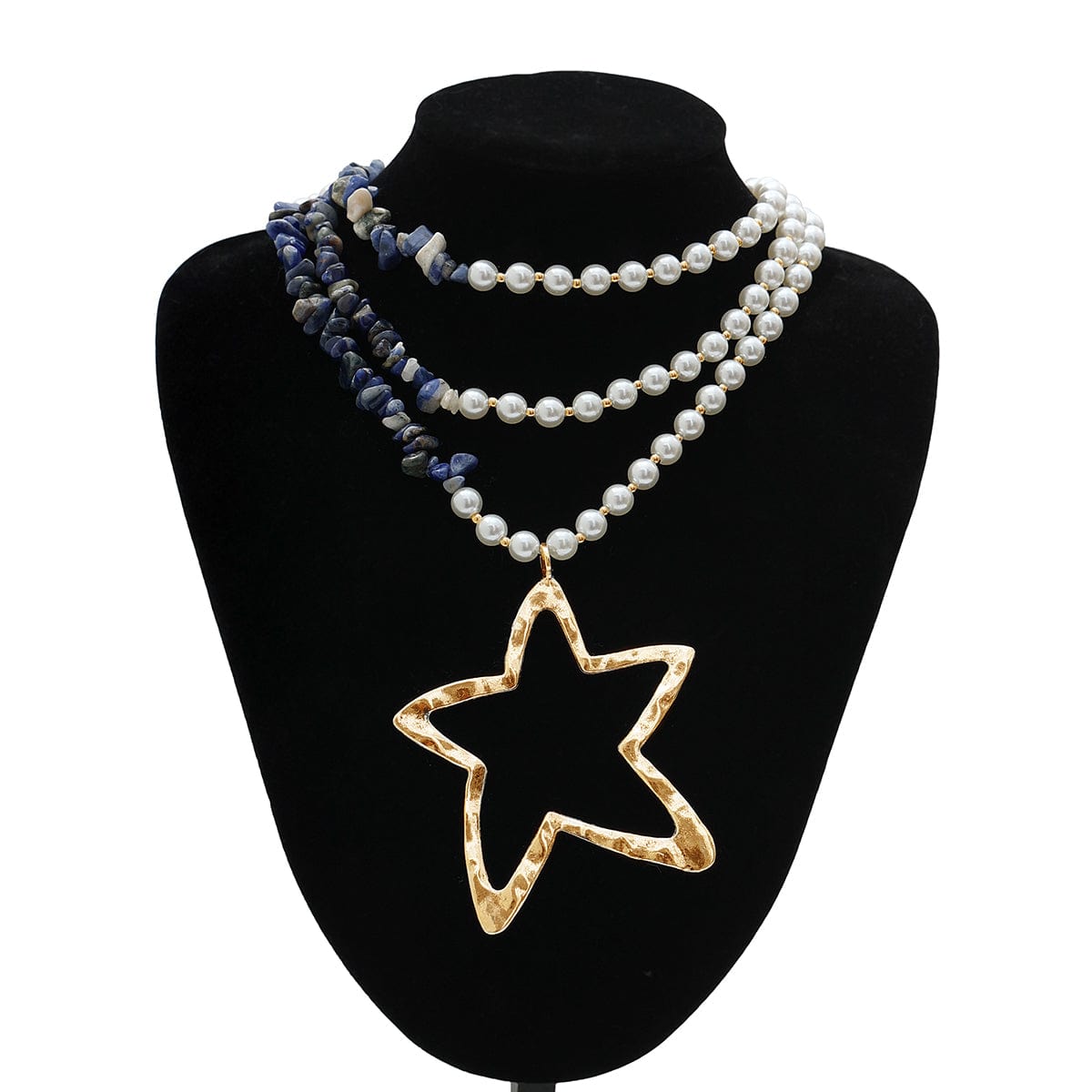 Boho Layered Turquoise Pearl Chain Gold Plated Star Pendant Necklace