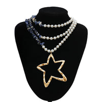 Thumbnail for Boho Layered Turquoise Pearl Chain Gold Plated Star Pendant Necklace