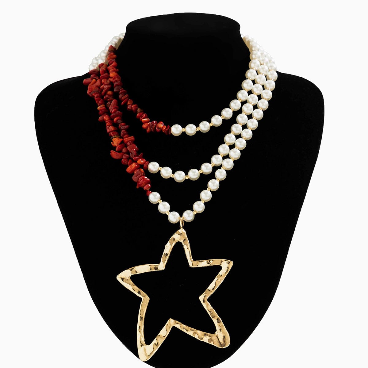 Boho Layered Turquoise Pearl Chain Gold Plated Star Pendant Necklace