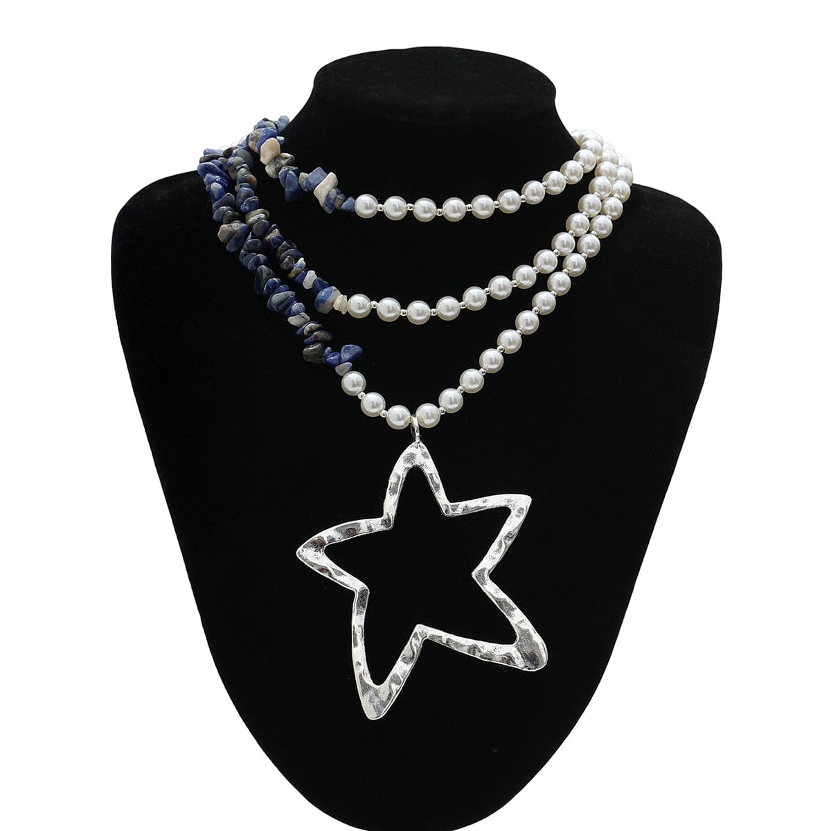 Boho Layered Star Pendant Turquoise Pearl Chain Necklace