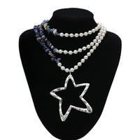 Thumbnail for Boho Layered Star Pendant Turquoise Pearl Chain Necklace