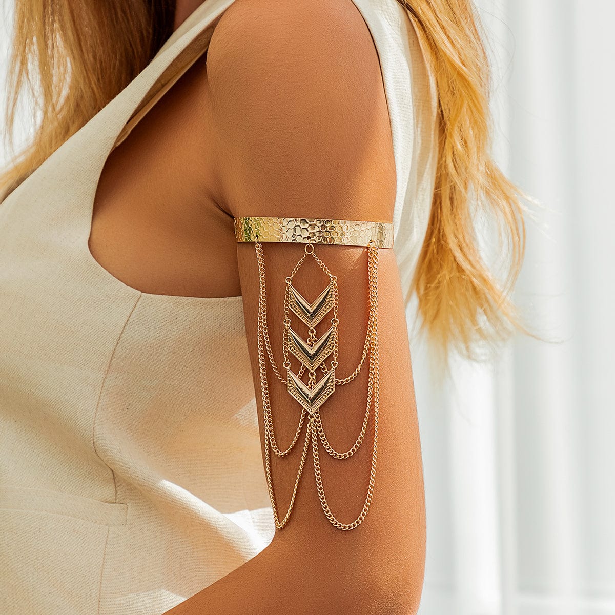 Bohemia Layered V Shaped Pendant Open Arm Cuff