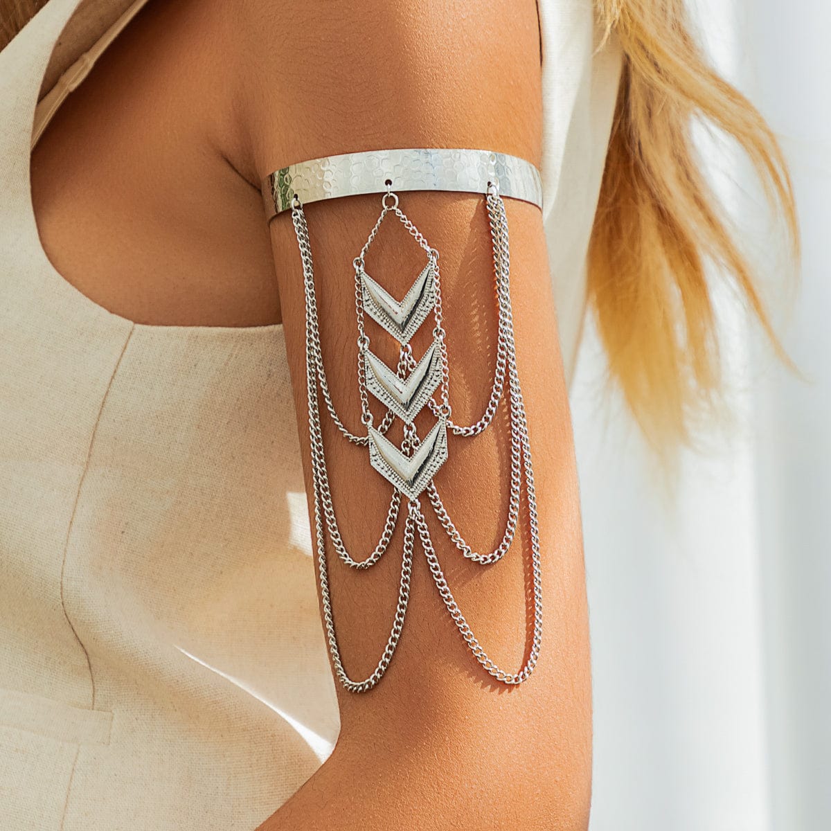 Bohemia Layered V Shaped Pendant Open Arm Cuff