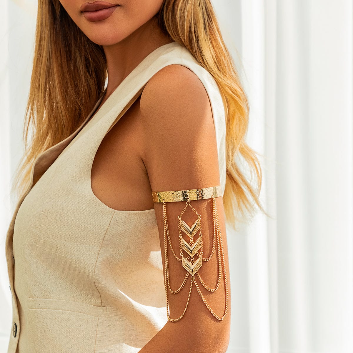 Bohemia Layered V Shaped Pendant Open Arm Cuff