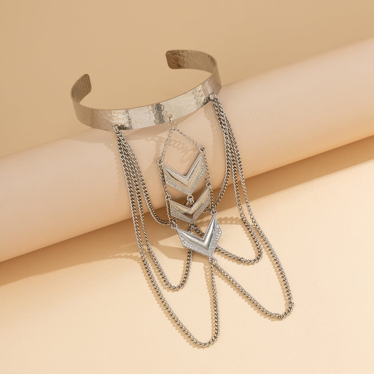 Bohemia Layered V Shaped Pendant Open Arm Cuff