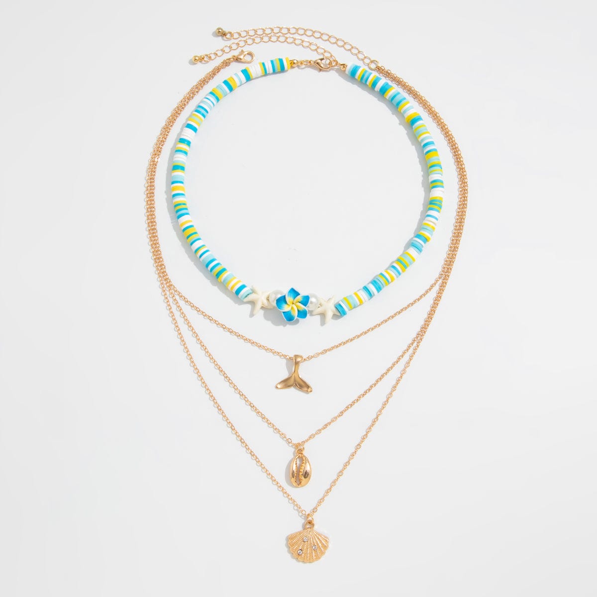 Bohemia Mermaid Shell Starfish Flower Pendant Polymer Clay Necklace Set - ArtGalleryZen