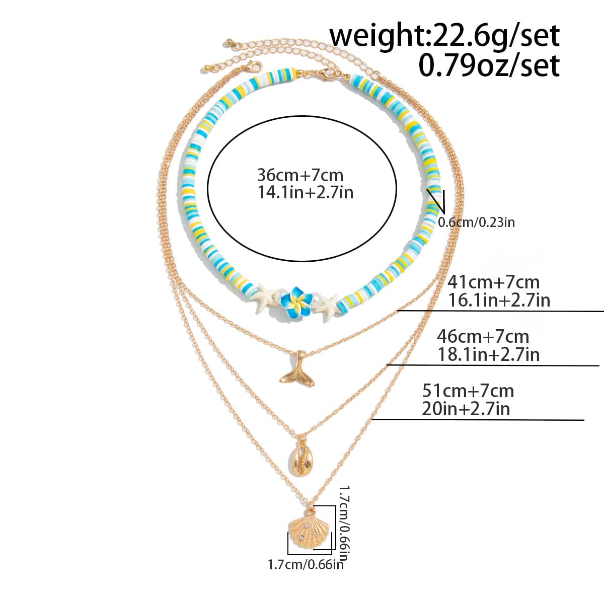 Bohemia Mermaid Shell Starfish Flower Pendant Polymer Clay Necklace Set - ArtGalleryZen