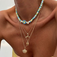 Thumbnail for Bohemia Mermaid Shell Starfish Flower Pendant Polymer Clay Necklace Set - ArtGalleryZen