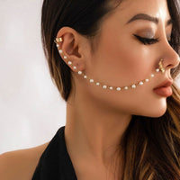 Thumbnail for Bohemia No Piercing Nose To Ear Pearl Chain - ArtGalleryZen
