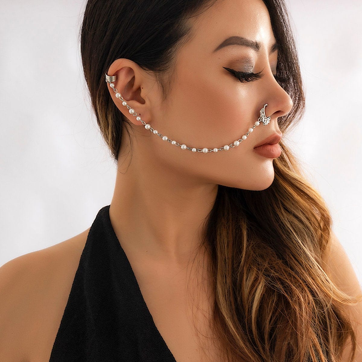 Bohemia No Piercing Nose To Ear Pearl Chain - ArtGalleryZen